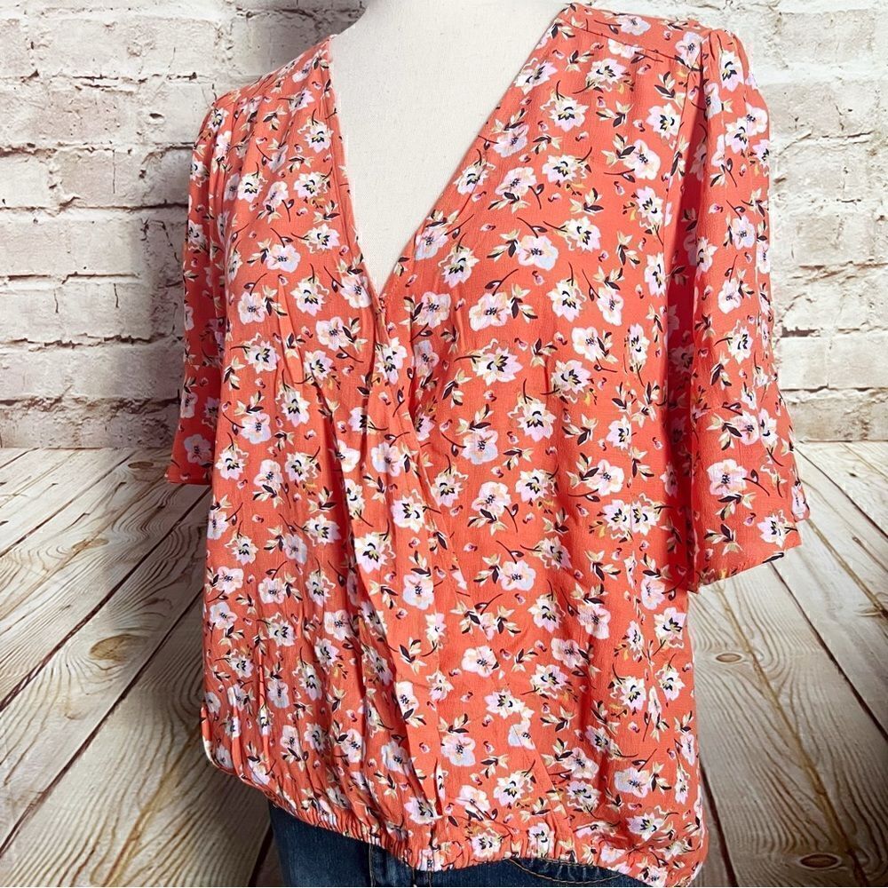 Sanctuary floral bell sleeve wrap blouse